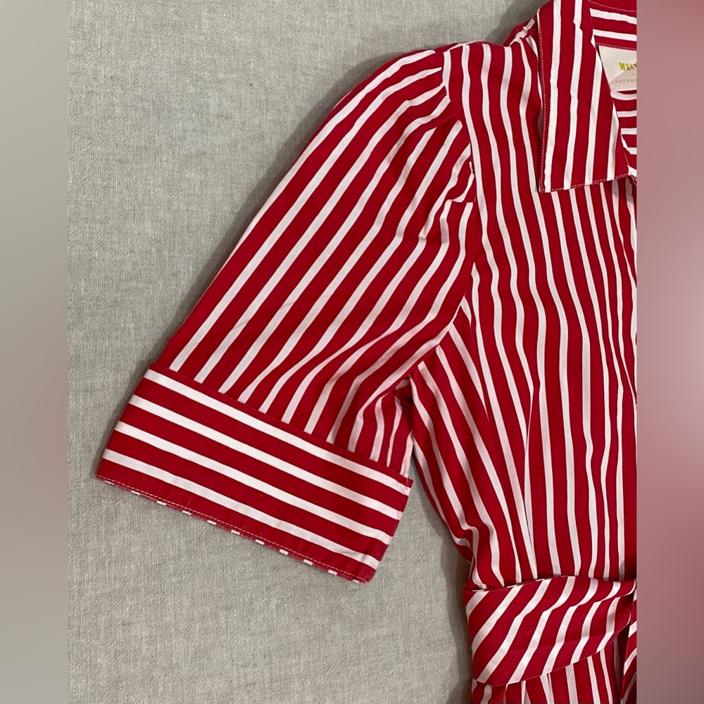 Anthropologie Maeve Kiana Red & White Striped Midi Dress Sz S Button Front - Picture 7 of 15